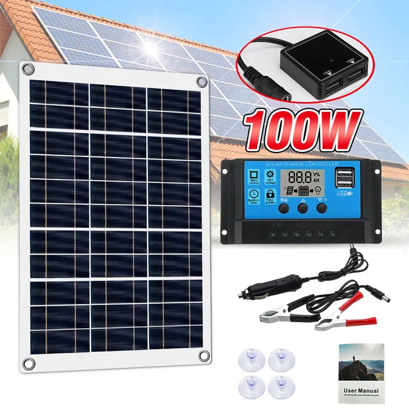 Wholesale Solar Panel 20W-100W USB Portable Waterproof 12V Solar Charger Outdoor Mobile Power Battery Sun Hiking Phone Charging