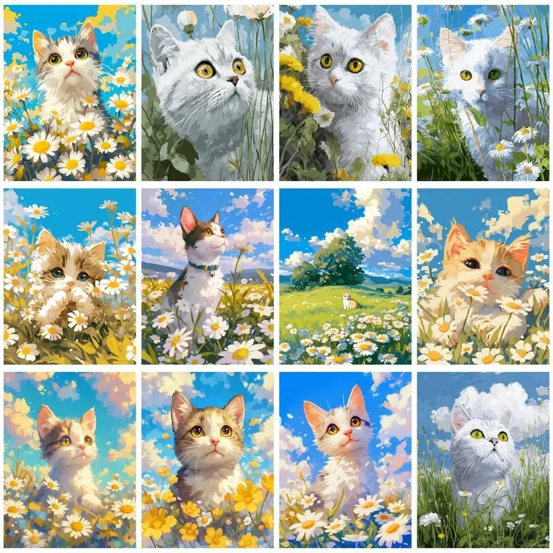 

CHENISTORY DIY Painting By Numbers Flower Cat Drawing On Canvas Gift Pictures By Number Kits Hand Painted Paintings Art Home Dec