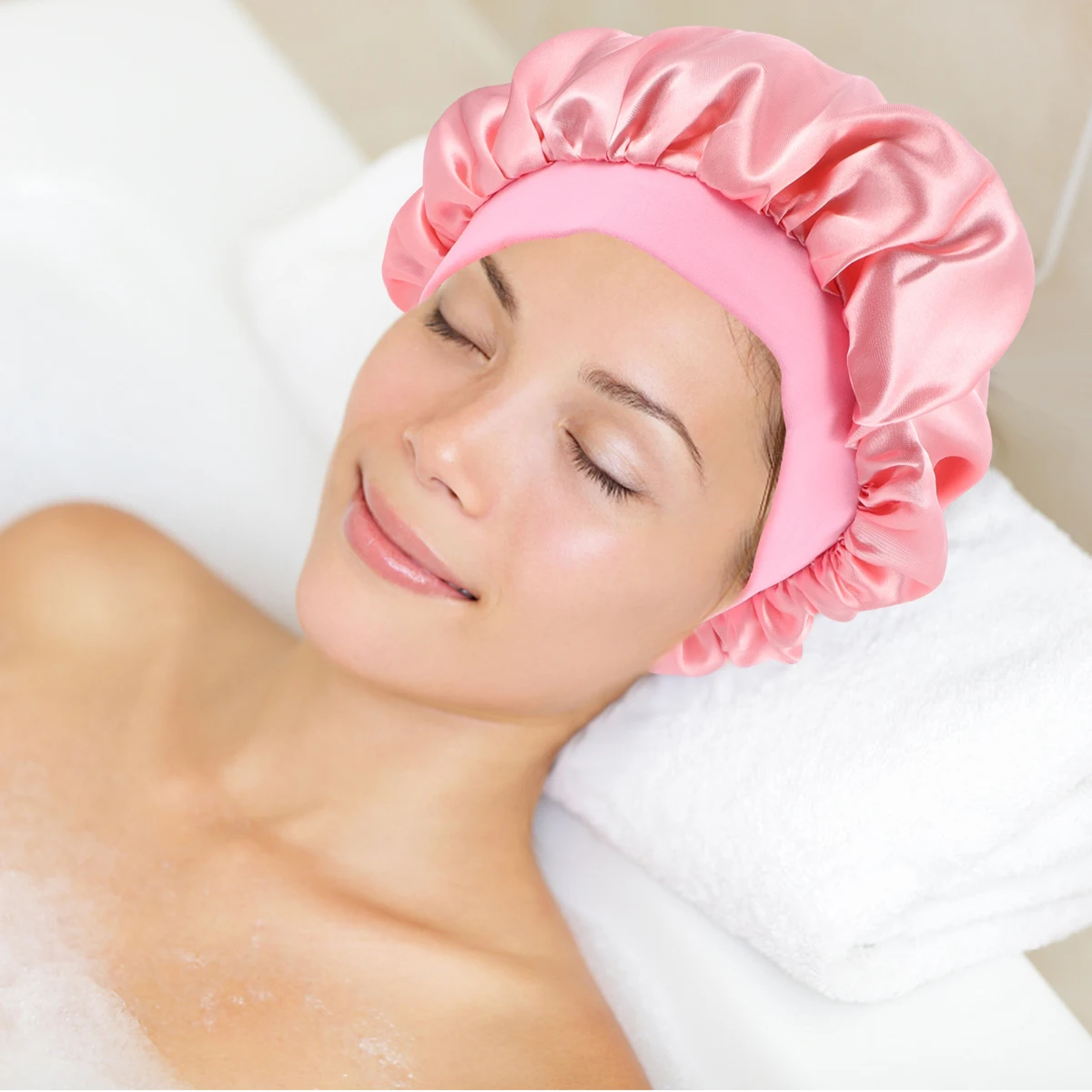 

Satin Cap Round Hat for Women Imitation Silk Keeps Hair Smooth Bathing Night Sleeping Hat Makeup Bonnet