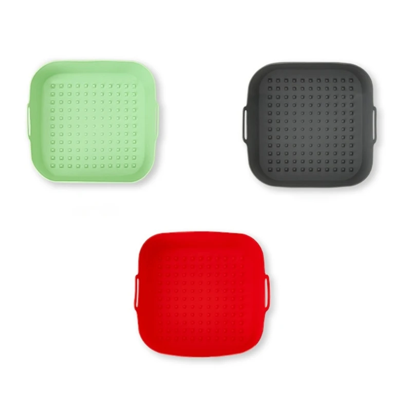 Silicone Baskets Square Non-Stick Reusable Kitchen Air Fryer Accessories 3 Colors for Dropship