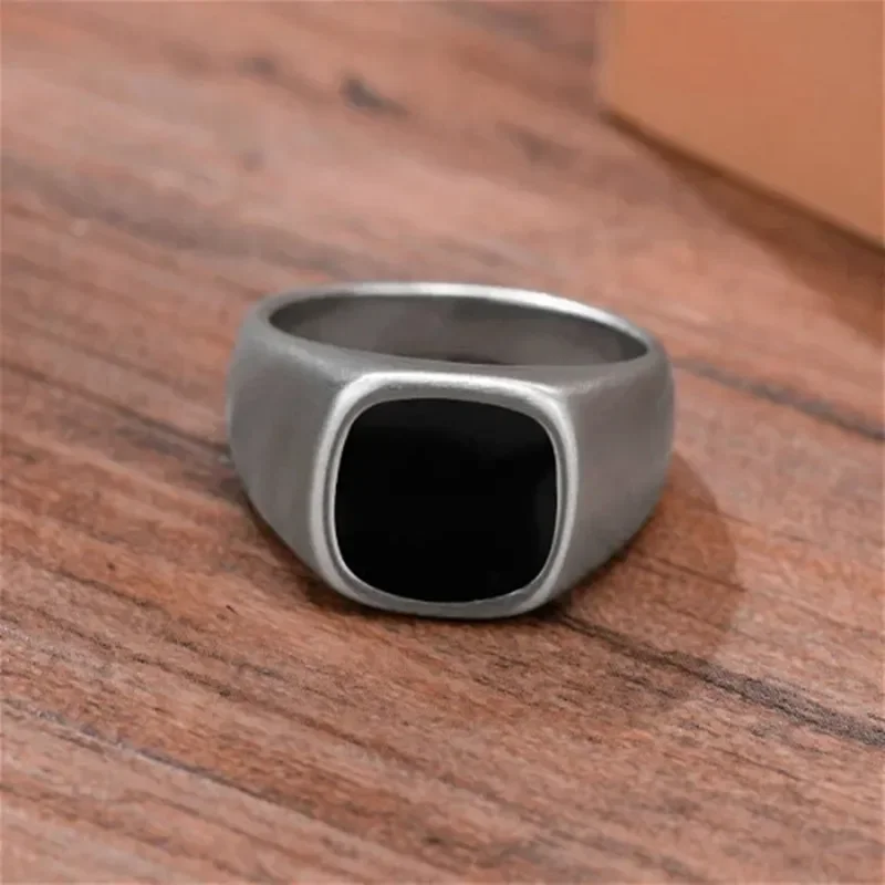 Classic Men's Surgical Stainless Steel Signet Ring with Square Onyx Jewelry Halloween Gift 316L Weding Mens Rings Black Stone