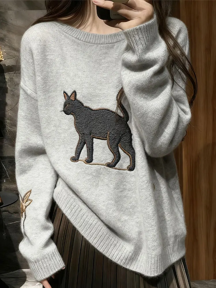Chic Loose Women's Sweater Soft Cozy Lazy Gentle Style Autumn New Arrival plus Size round Neck Long Sleeve Polyester Fiber