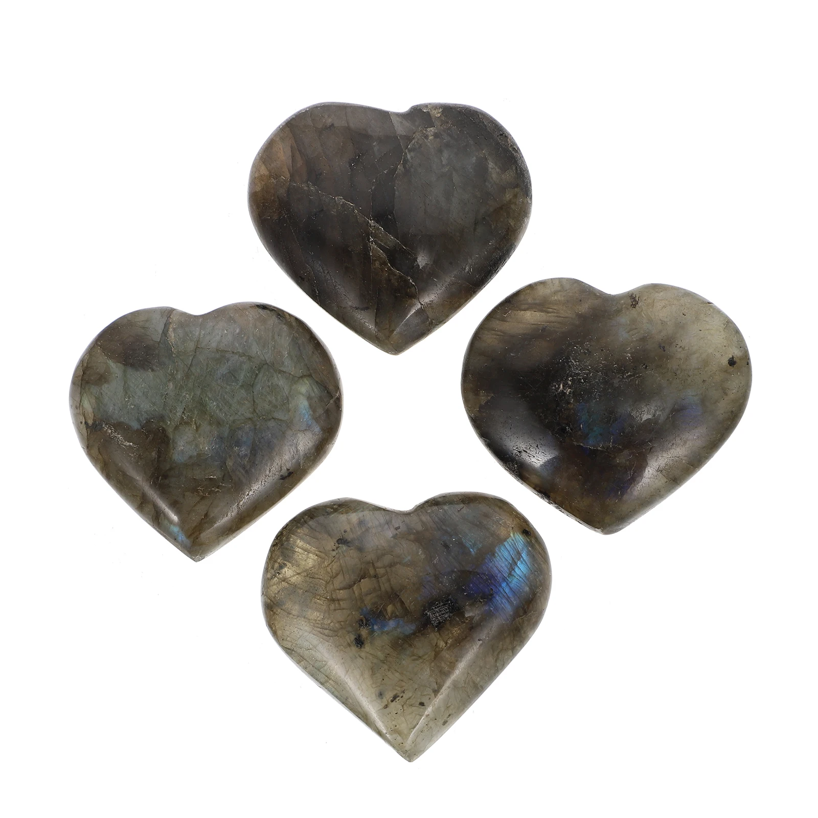 

4 Pcs Heart Shaped Labradorite Stones Natural Healing Chakra Balancing Meditation Sleep Aid Ornament Decorations Small Size