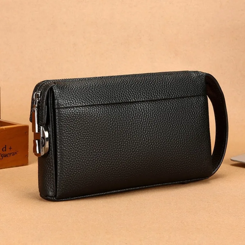 Men's Genuine Leather Handbags, Versatile and Minimalist Phone Pouches, Long Wallets, and Cowhide Wallets with Combination Locks