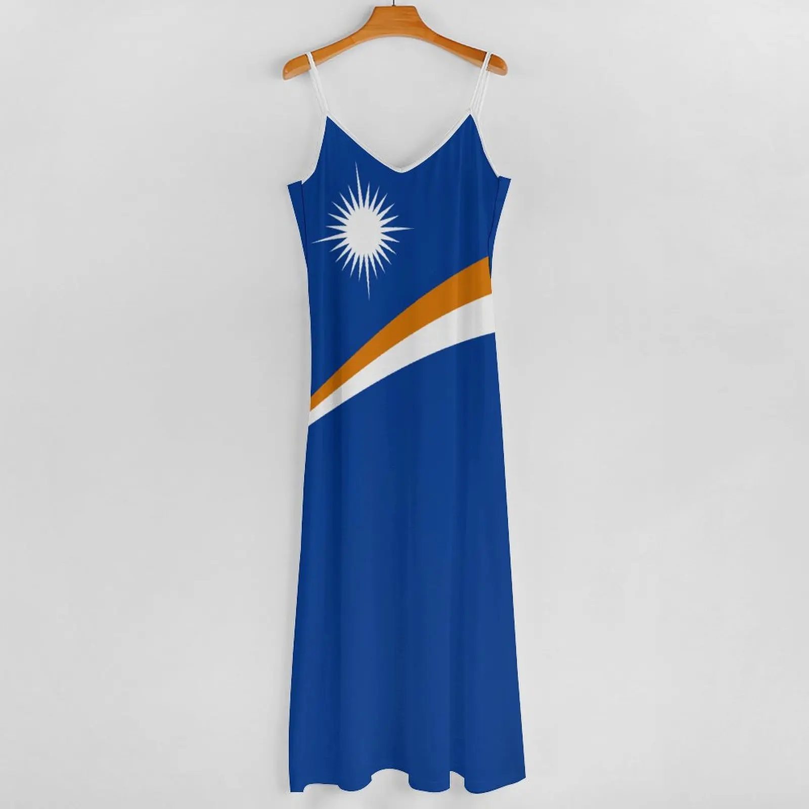 Vestido longo com bandeira Marshall Islands para mulheres, decote em v estampado, sem mangas, balanço casual, vestidos retrô, novo, 4