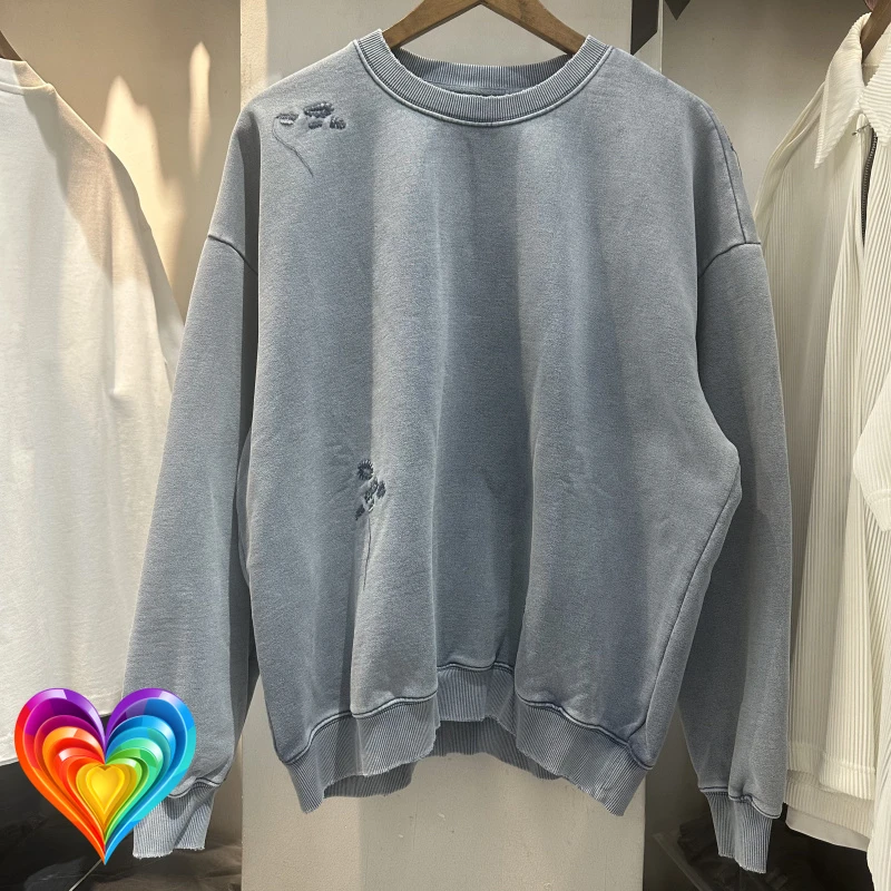 

Washed Fleece Embroidery Z-stitch Suture Sweatshirts Men Women Winter Loose Casual Round Neck Pullovers Clothes