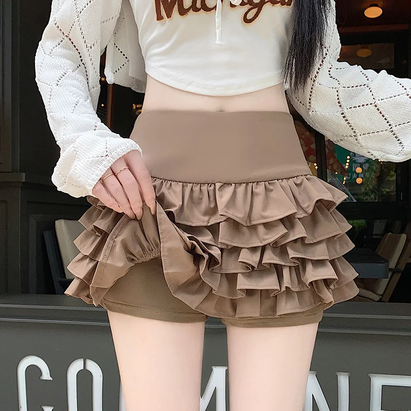 Minifalda con volantes de estilo dulce japonés para mujer, faldas de pastel en capas de cintura alta para otoño e invierno, traje informal Y2K plisado bonito a la moda