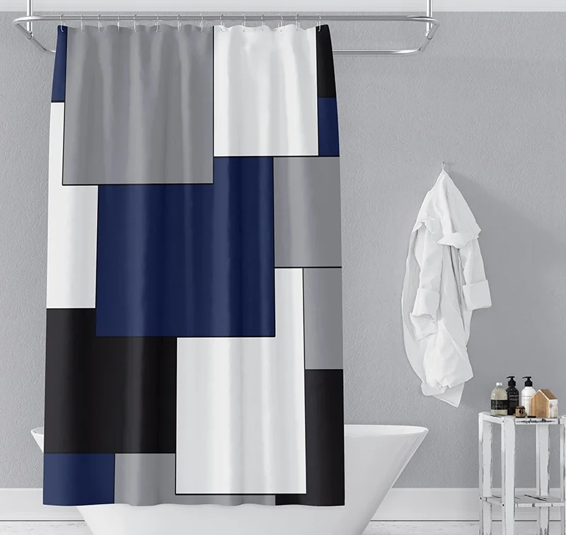 Spliced digital printed fabric shower curtains, thickened waterproof bathroom curtains and bathroom partition curtains