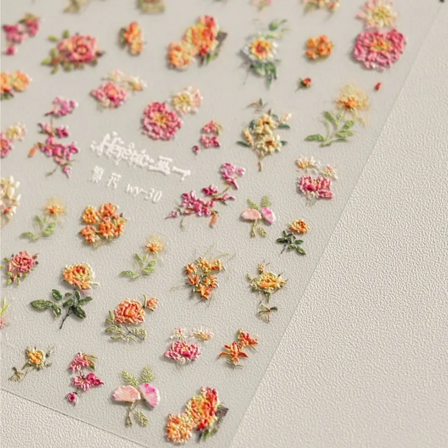 1 pz 5D Fiore Adesivi Per Unghie Gru Cinese Pappagallo glicine crisantemo Autoadesiva Unghie Artistiche Decorazioni Decalcomanie Accessori