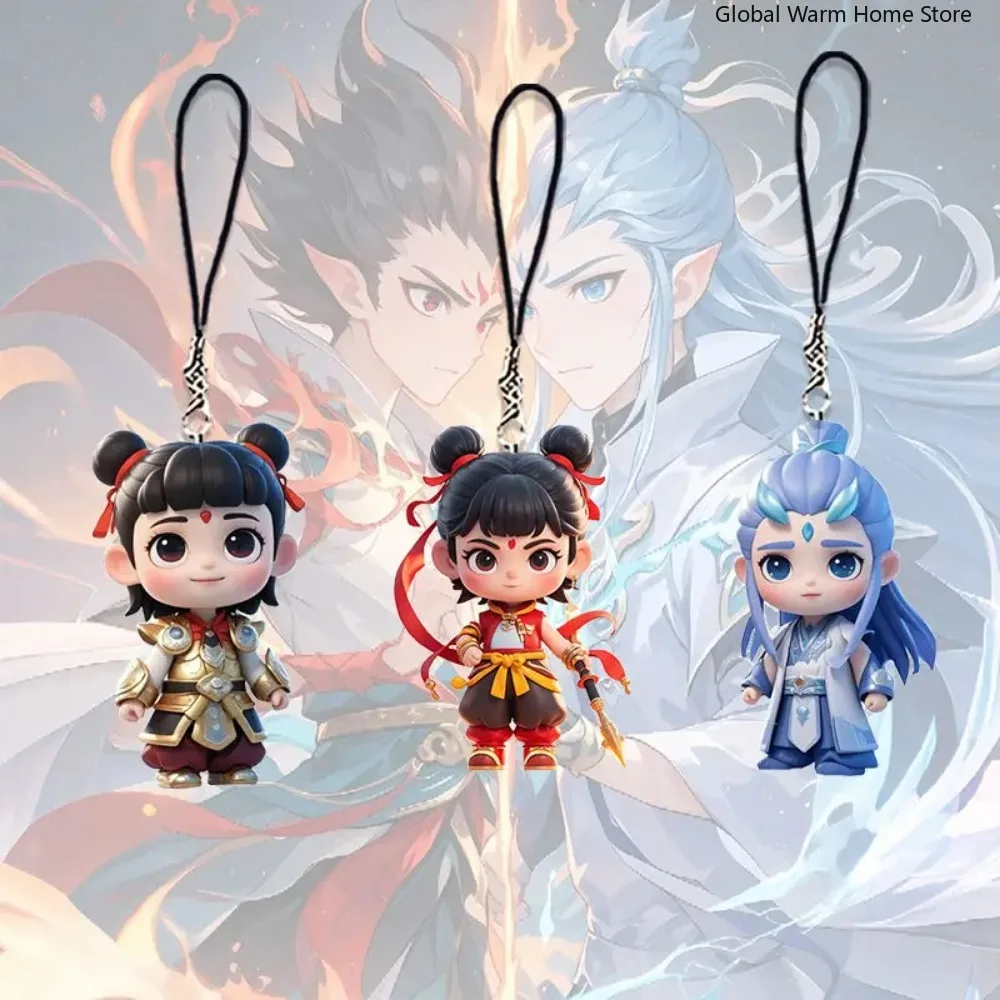 Cute NeZha 2 Keychain Figure Toy, Miniature Nezha Character Key Chain for Bag Decoration and Gift Giving Figurine Chinese film