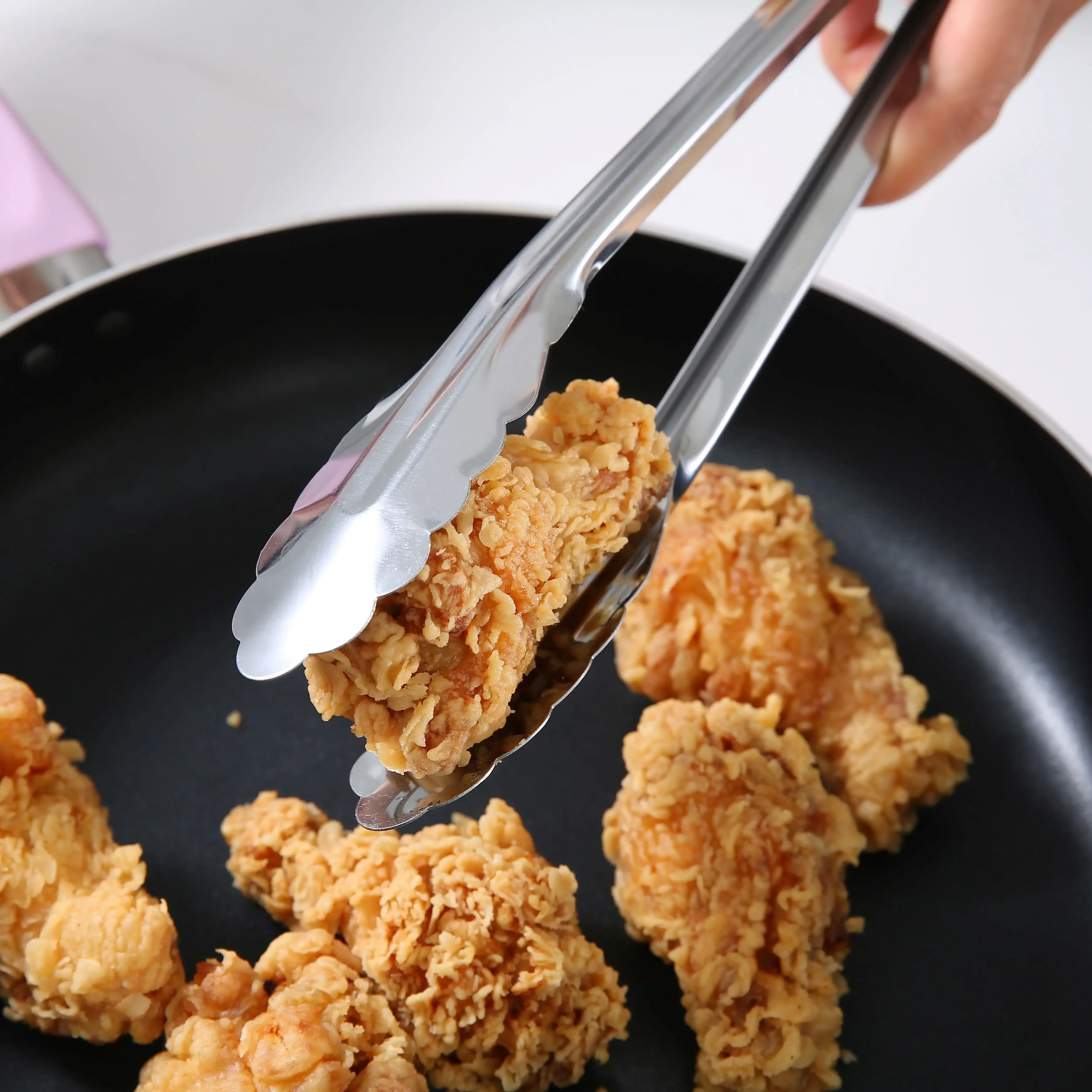 ملقط طبخ بقفل من الفولاذ المقاوم للصدأ مقاس 12 بوصة باللون الفضي