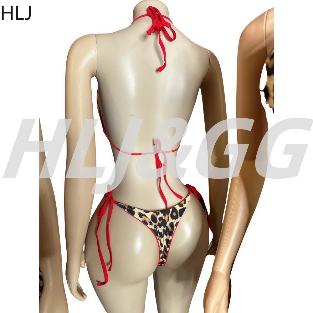 HLJ Sexy Leopard Print Bikinis 2025 Women Swimsuit Spaghetti Strap Underwear + Lace Up Underpants + Skirt Female Bikini Set New