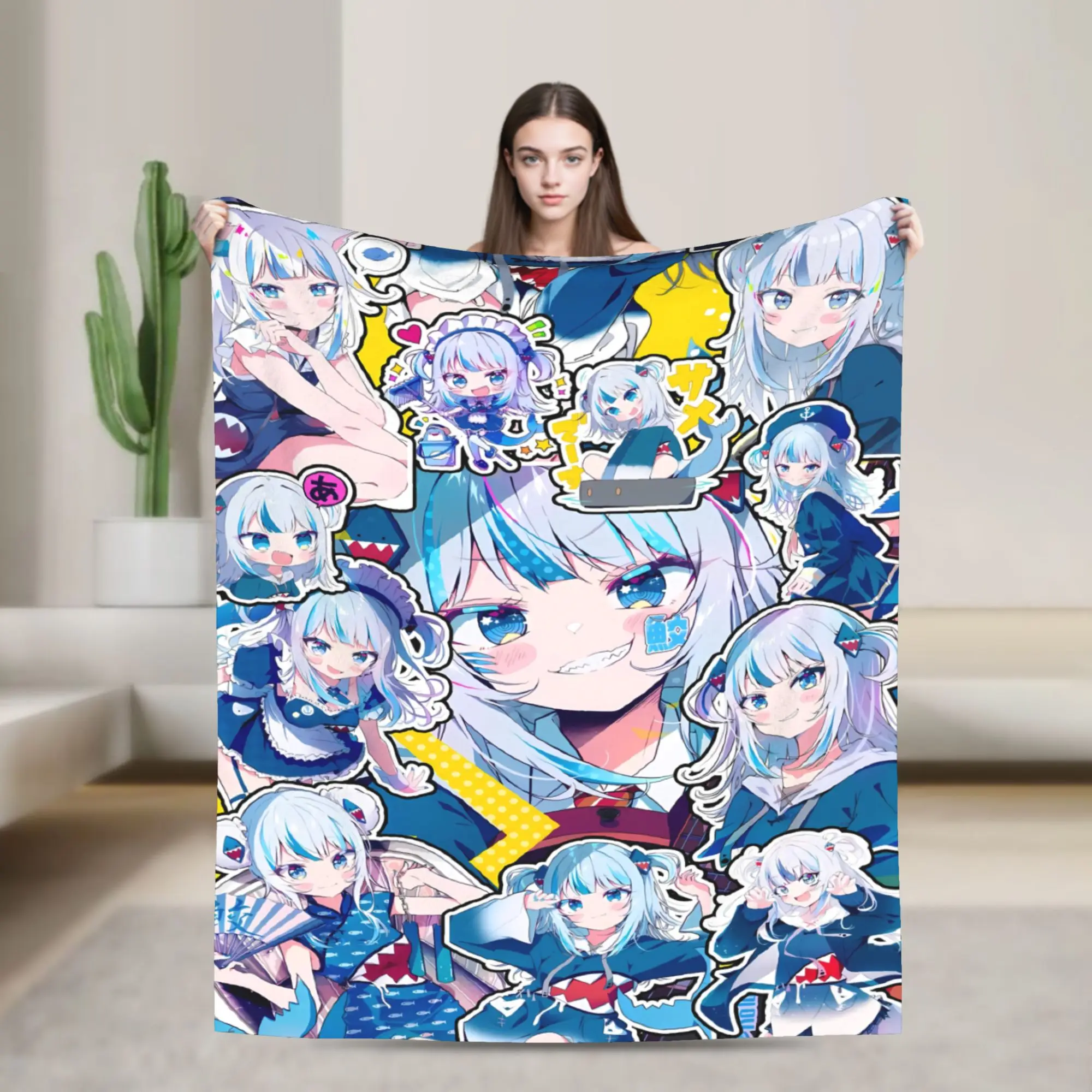 Gawr Gura Burst Collage Soft Warm Blanket  Children Plush Bedding Throws Fashion Outdoor Flannel Bedspread Sofa Bed Cover