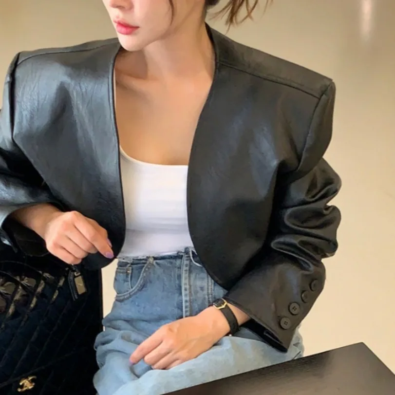 Fashionable Casual Leather Short Jacket Simple Design 2026 New Arrival Women's Premium Quality Short Length Top Coat