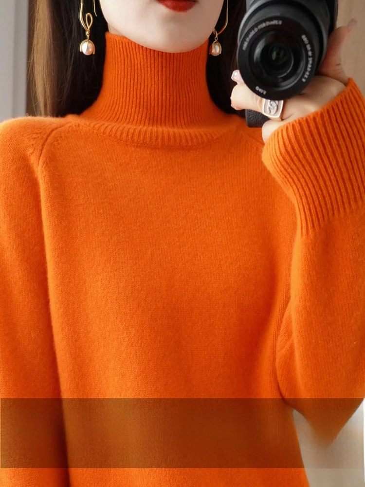 

Осенне-зимний женский свободный вязаный свитер с высоким воротником, длинными рукавами, утепленный базовый топ, простой стиль