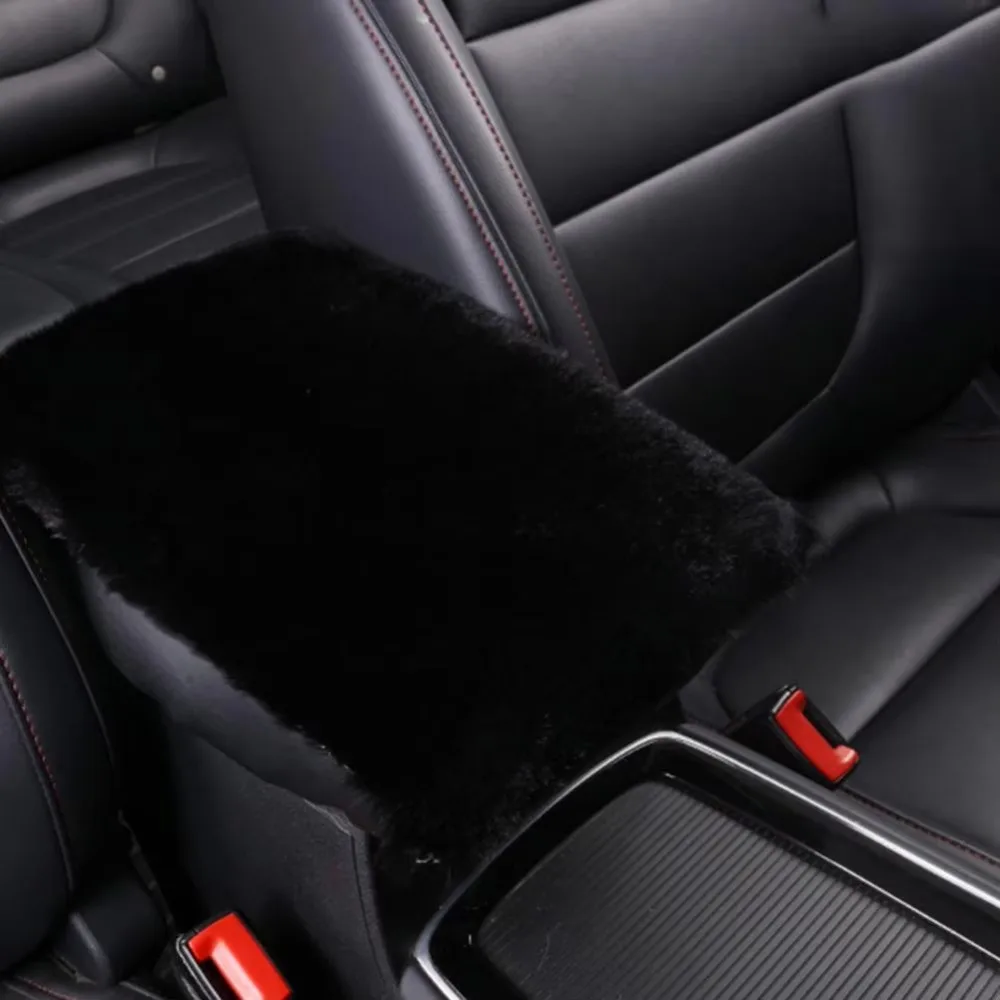 Elastic Band Car Armrest Cover Faux Fur Plush Mat Armrest Box Mat Multifunctional Universal Car Console Pad Cover