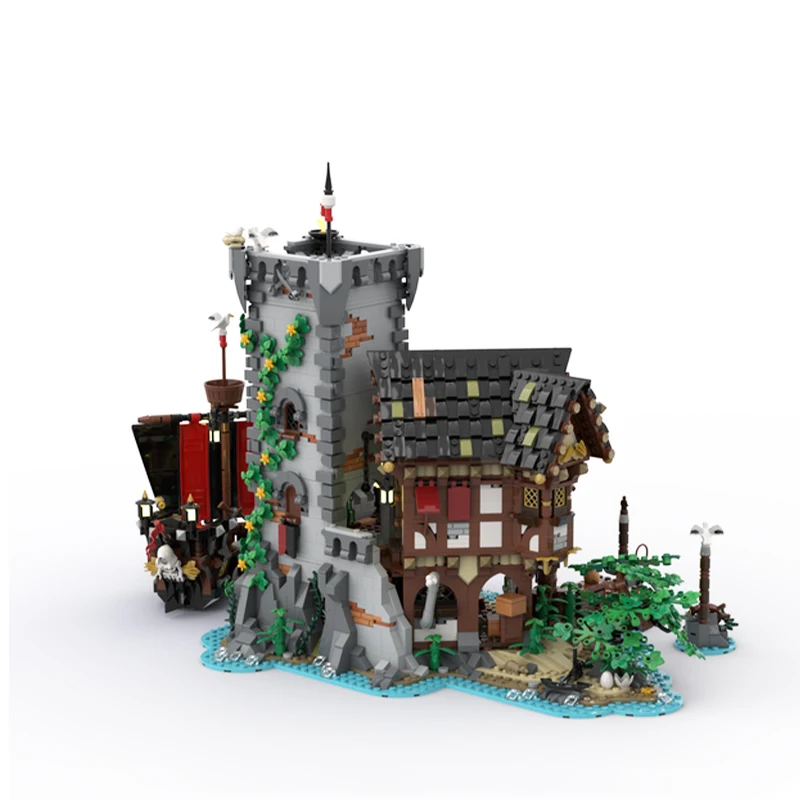 MOC-163589 Medieval Pirates Castle The Crimson Outpost Model Building Blocks Bricks Assembly Toys Kids Gifts