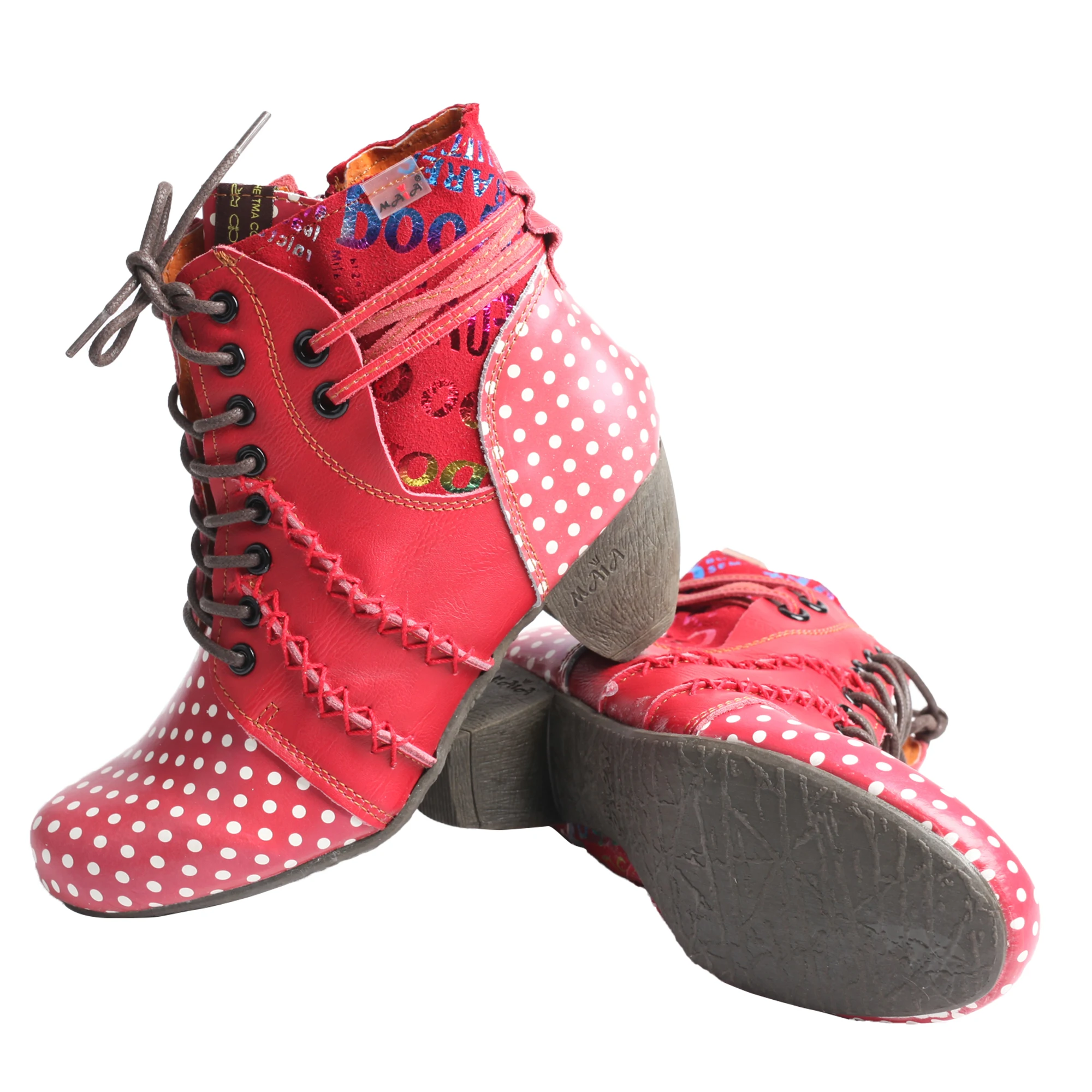 TMA EYES Fashionable Polka Dot High-heeled Women Boots Genuine Leather