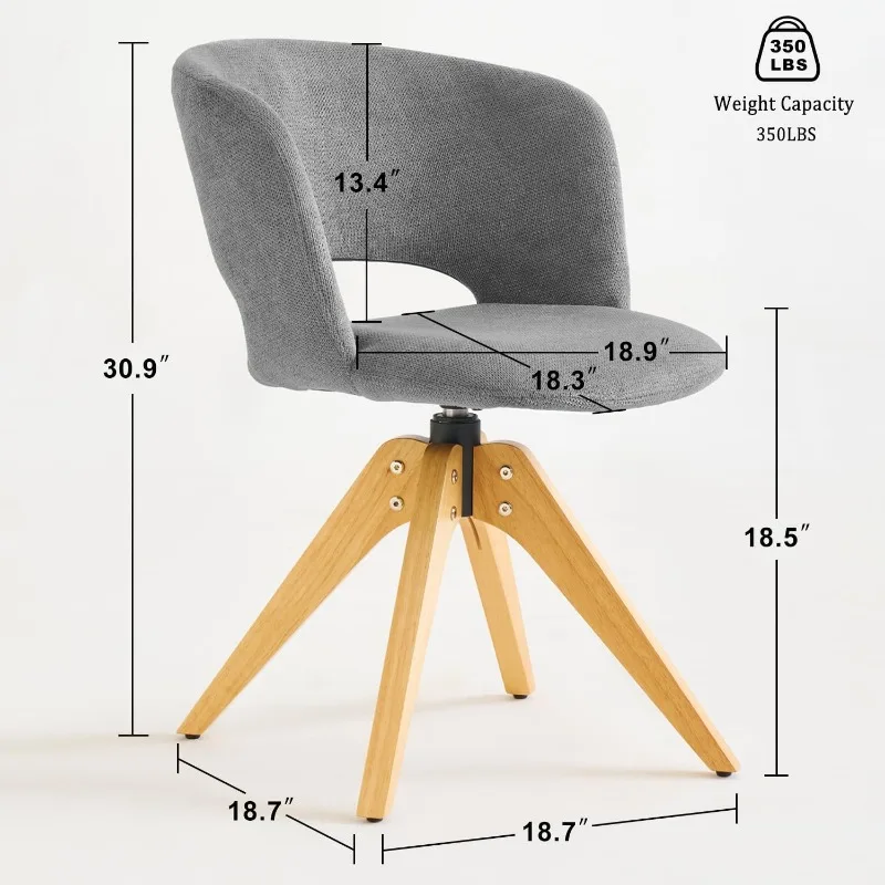 Cadeira giratória moderna de meados do século com pernas de madeira maciça, cadeira de mesa de escritório doméstico sem rodas, cadeira de maquiagem para vaidade, estofamento