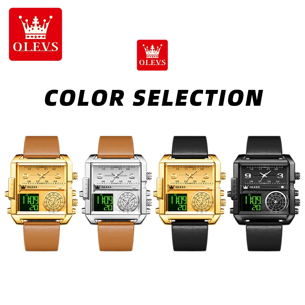 OLEVS 1101 Quartz Movement Watch LED 30m Waterproof Square Dial