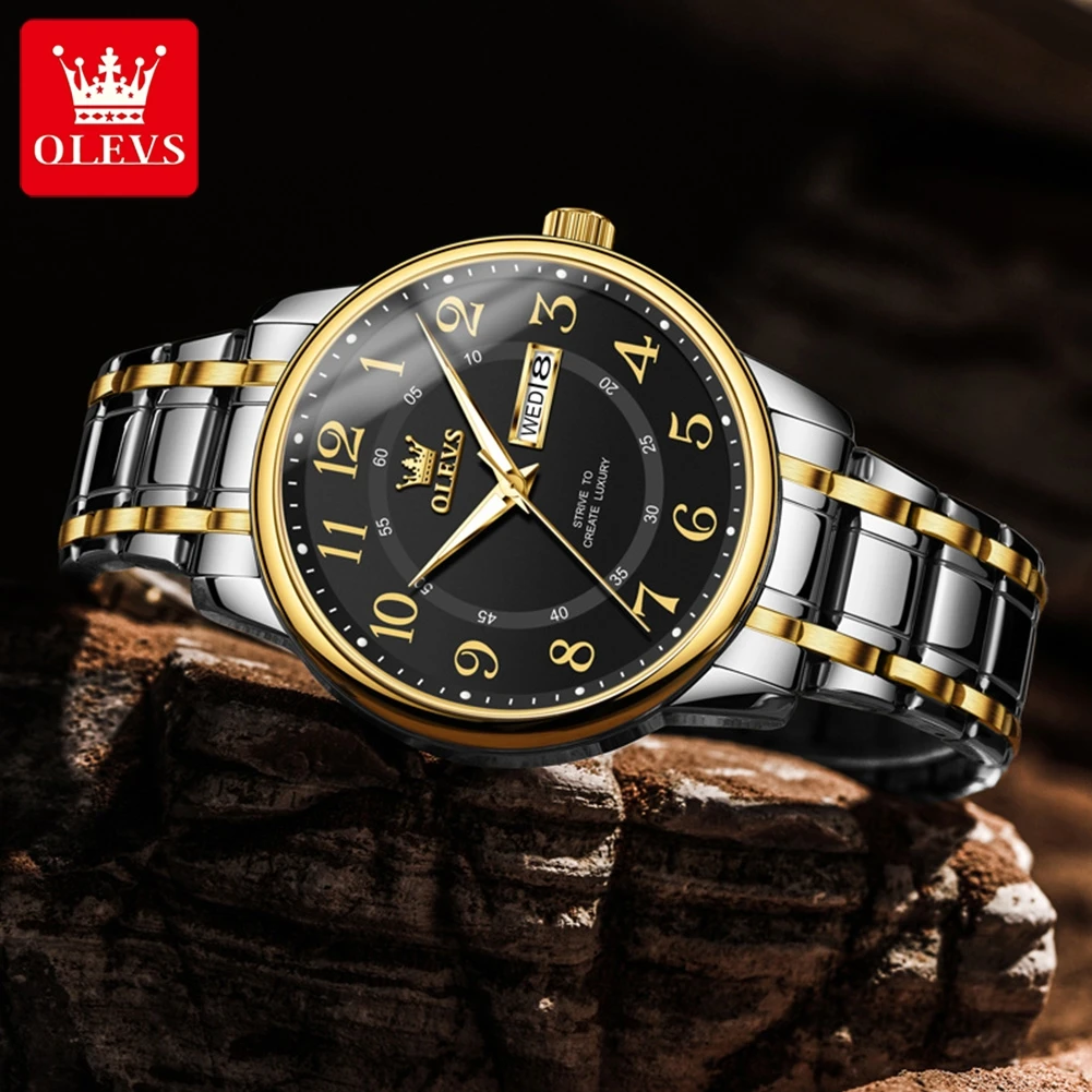 OLEVS 2891 ساعة كوارتز فاخرة مضيئة من الفولاذ المقاوم للصدأ للرجال مقاومة للصدمات مقاومة للماء ساعات يد رياضية للرجال Reloj Hombre