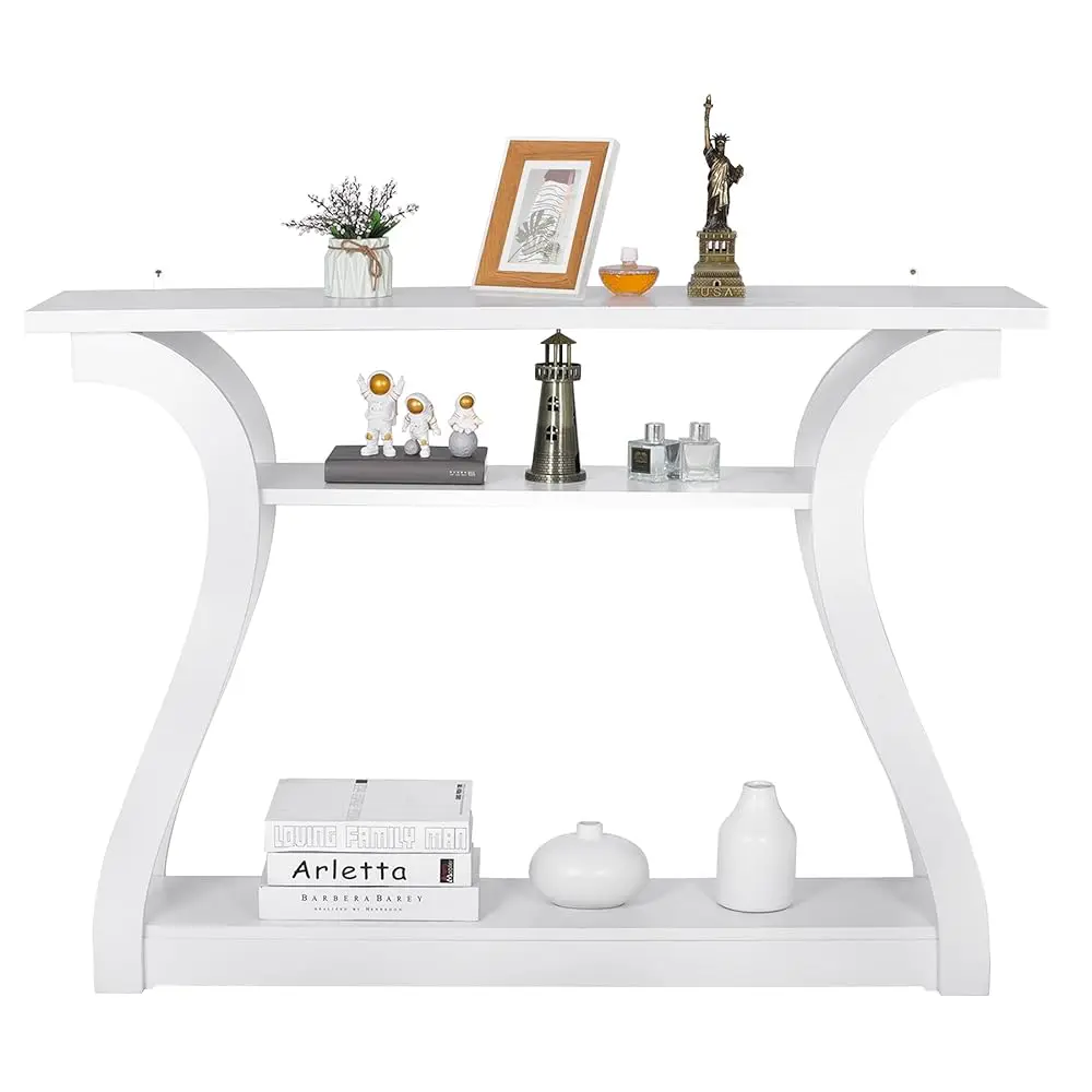 

47 H Wall Table For Hallways, 3 Tier Long Side Table Wood Console Table With Curved Legs, Narrow Sofa Table For Living Room,