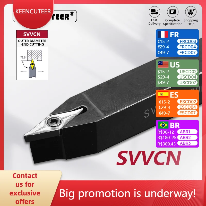 

Внешний токарный инструмент SVVCN1616 SVVCN2020 SVVCN2525, режущий станок с ЧПУ SVVCN, Токарный держатель