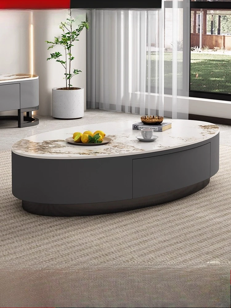 Rock slab coffee table living room household small apartment tea table light luxury modern simple round new marble coffee table