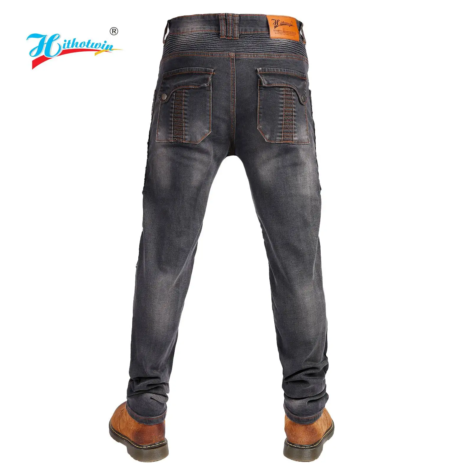 Mens smoke gray aramid denim motorcycle fireproof riding jeans casual wear trousers with armor pockets armor not included 03