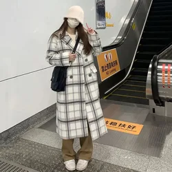 2025 Autumn/Winter New Plaid Jacket Women's Senior Grey Fashion Loose Lapel Coat Female Long Overcoat Simple Commuting Trend Cas