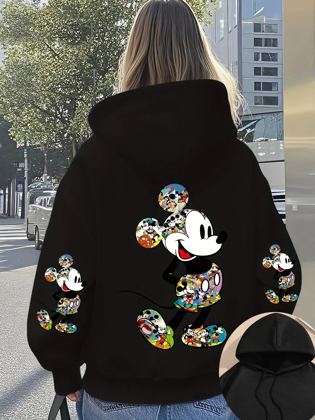

Женские флисовые толстовки Disney с изображением Микки и Минни, хлопковая толстовка с капюшоном, пуловер, осенне-зимние пальто оверсайз, топ с длинными рукавами