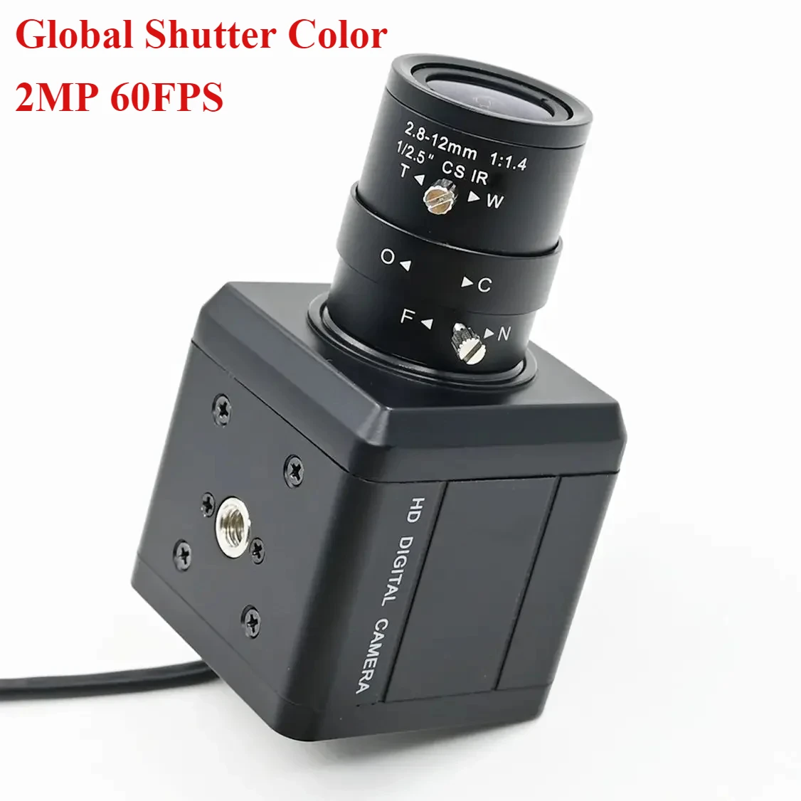 Color Global Shutter Camera 2MP 60fps,1600x1200 Housing Webcam with Manual Zoom 5-50mm 2.8-12mm CS Lens,High Frame Rate Capture