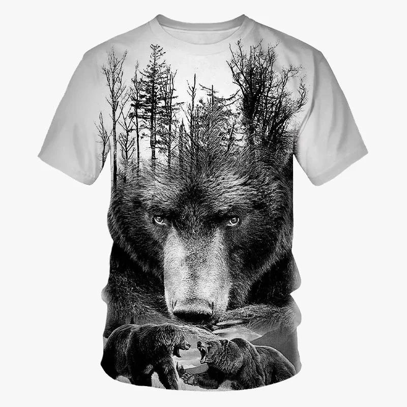 Fierce Bear Graphics T-shirts Summer Trend Short Sleeve Fashion 3D Animals Printed T Shirts Casual Streetwear Oversized Tees