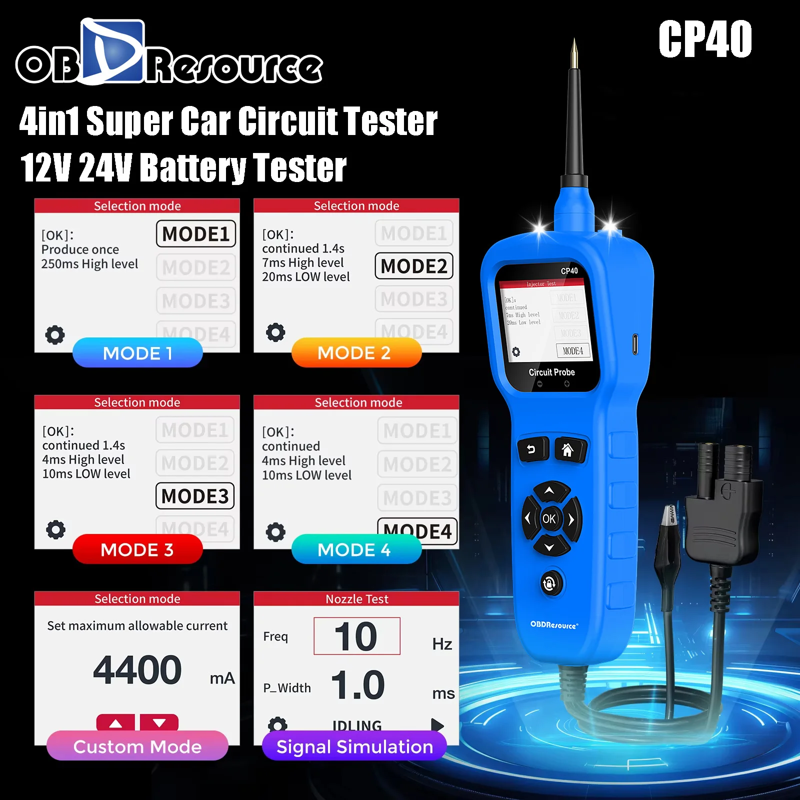 OBDResource CP40 Automotive Power Scan Probe Car Electric Circuit Analyzer 12V-24V Battery Tester Car MultiMeter Tester