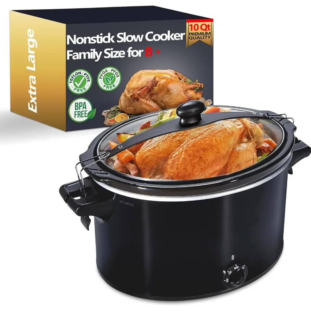 Slow Cooker 10-Quart with Lid, 3 Temperature Settings & Sealed Non-leaking Lid, Easy To Use & Carry, Slow Cooker