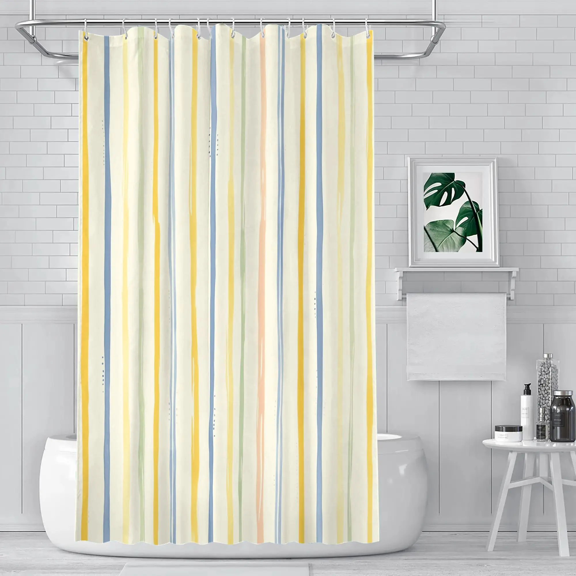 Modern Yellow Blue Striped Shower Curtain Liner Waterproof Bathroom Privacy Curtain Design 90x180cm Home Decor Gift