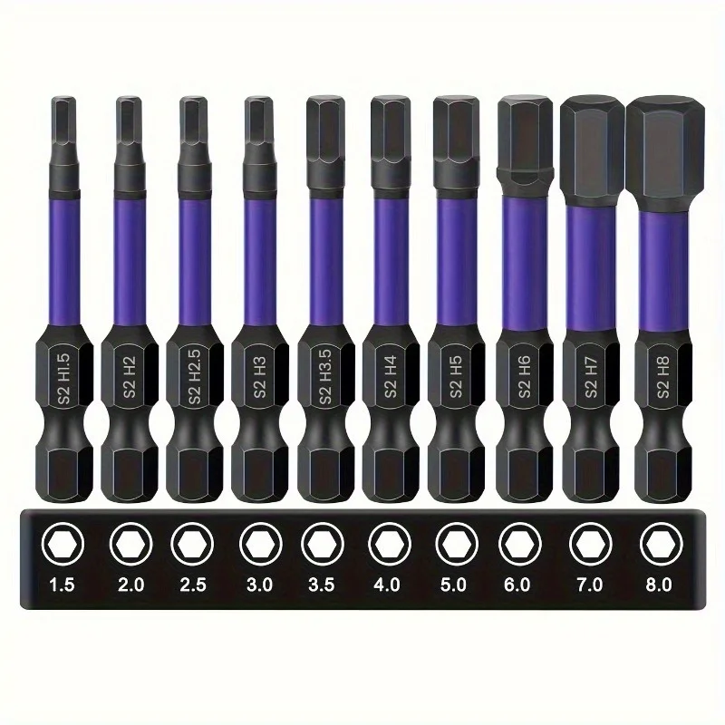 Set of 10 Magnetic Hex Drill Bits, 1/4