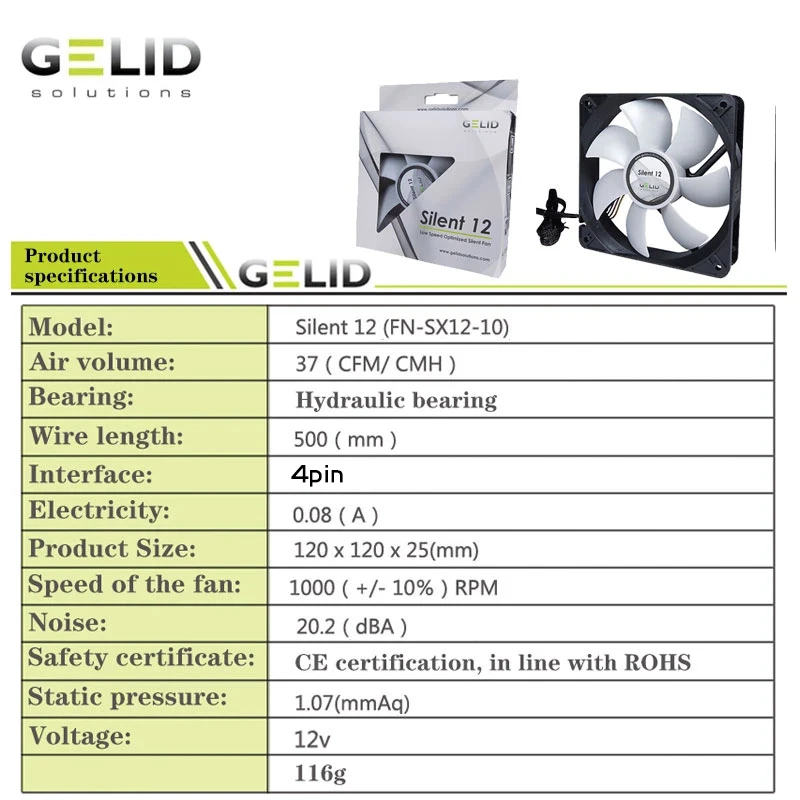 GELID Silent Computer Case Cooling Fan RGB 90mm/120mm/140mm Quiet 1000RPM PWM Fan CPU Cooler Master Radiator