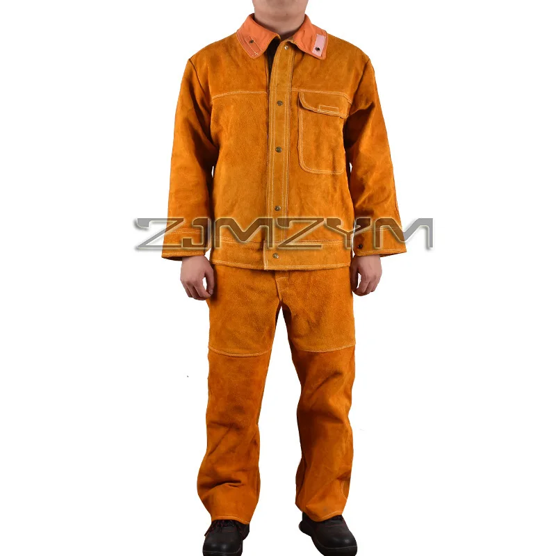 

1Set Cowhide Leather Welding Suit Work Clothes Special Protective Clothes Anti Scalding Leather Safety Welder ，Tops and Pants