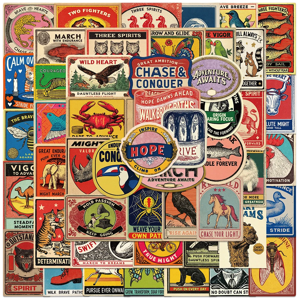 10/30/50pcs Retro American Style Animal Label Stickers Funny Creative Graffiti Decals Laptop Suitcase Phone Cartoon Sticker Pack