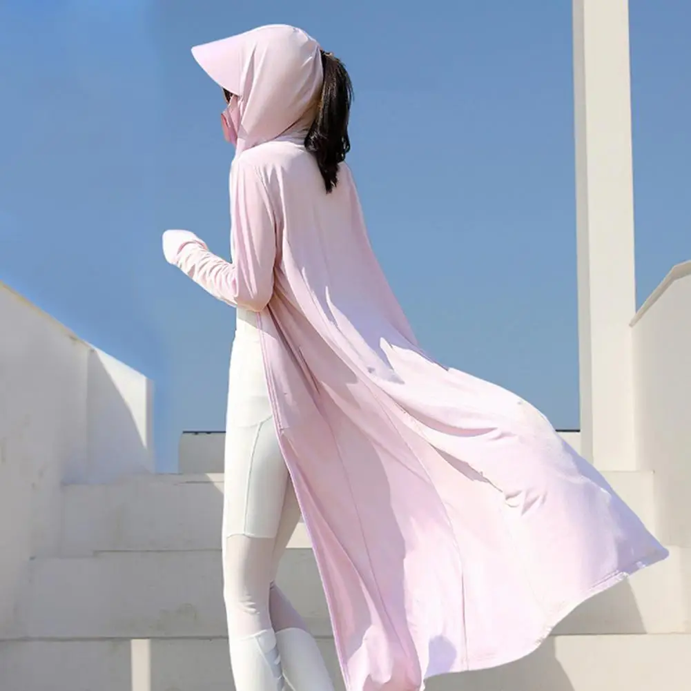 

Summer Sun Protection Clothing Hooded Loose Women Shirt New 2025 Long Sleeves Single-Breasted Mid Length Coat Ladies