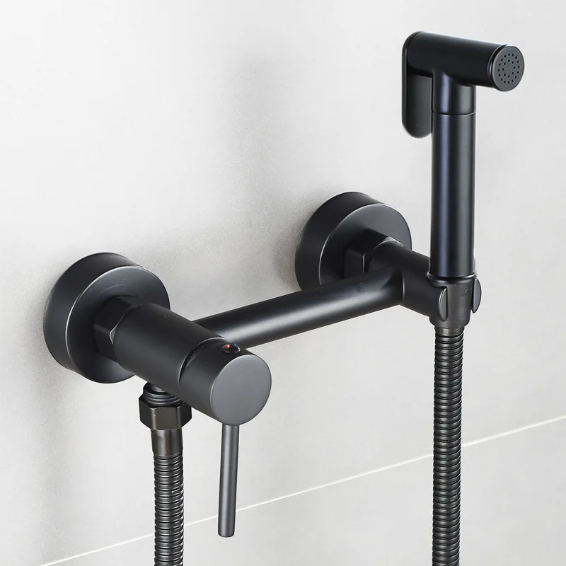 Brass Bidet Faucet Black Toilet Faucet Handheld Toilet Bidet Sprayer Set Hygienic Shower Hot Cold Water Mixer Shower Head