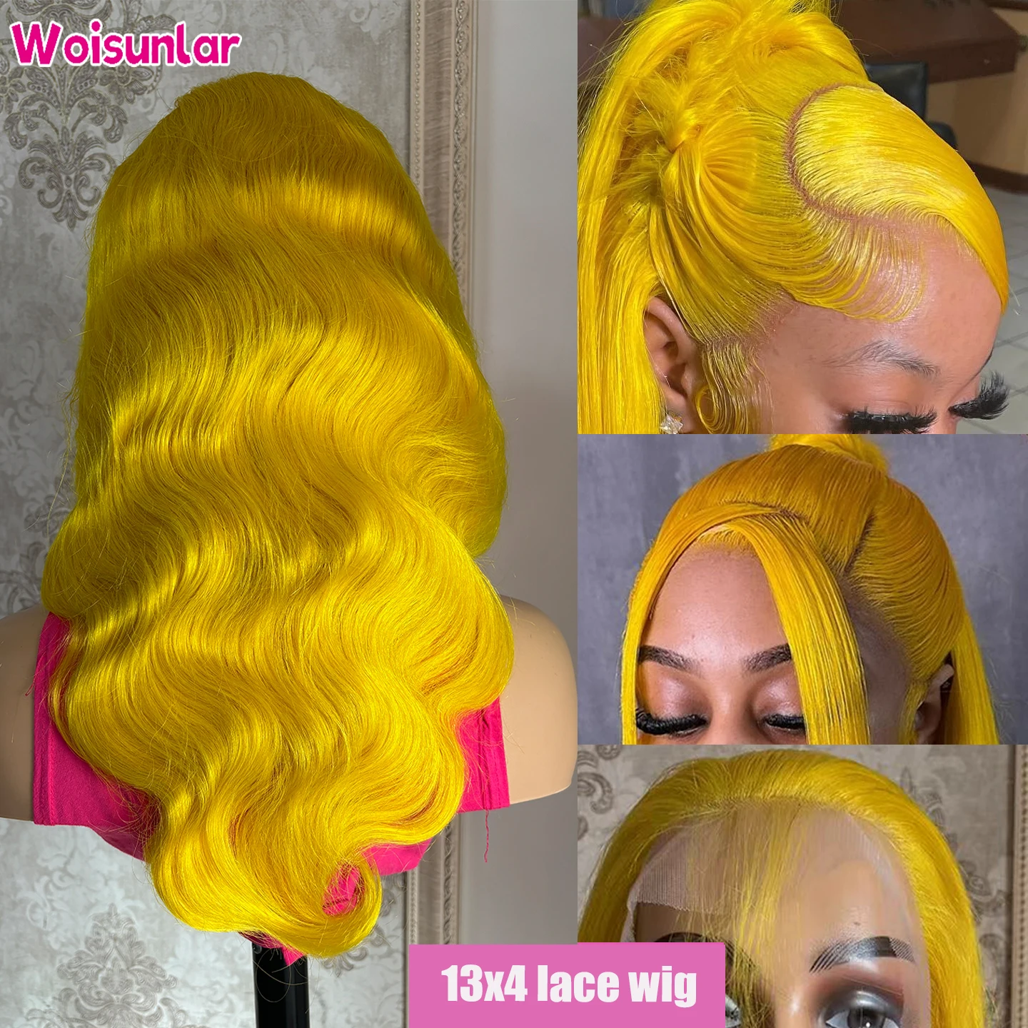 Yellow 13x4 6x6 Lace Frontal Wig Brazilian Body Wave Human Hair Wig Pre Plcuked Yellow Colored 4x4 5x5 6x6 Lace Closure Wig