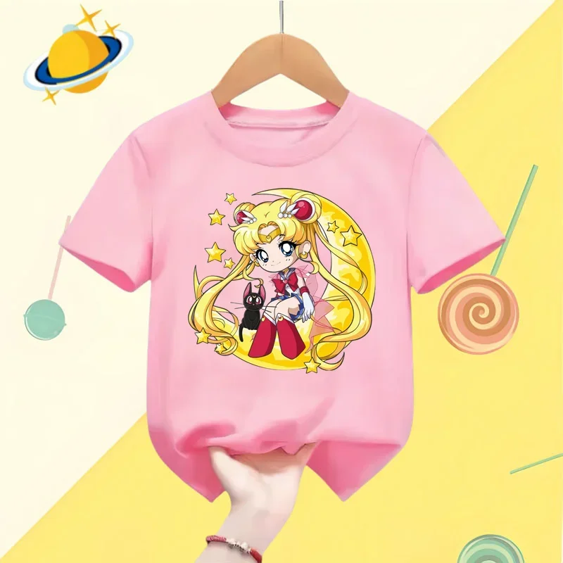 Cartoon anime Sailor Moon kids T-shirt Harajuku Kawaii cute girl short sleeve manga casual shirt baby top shirt