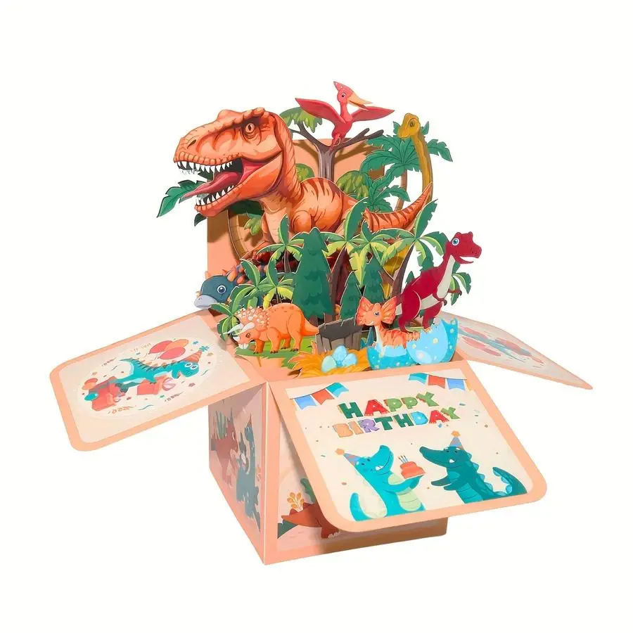 1/5/10/20/50/100pcs Dinosaur Hapyy Birthday Pop-Up Box Card, Writing Area on the Reverse Side, Greeting Card for Birthday Love M