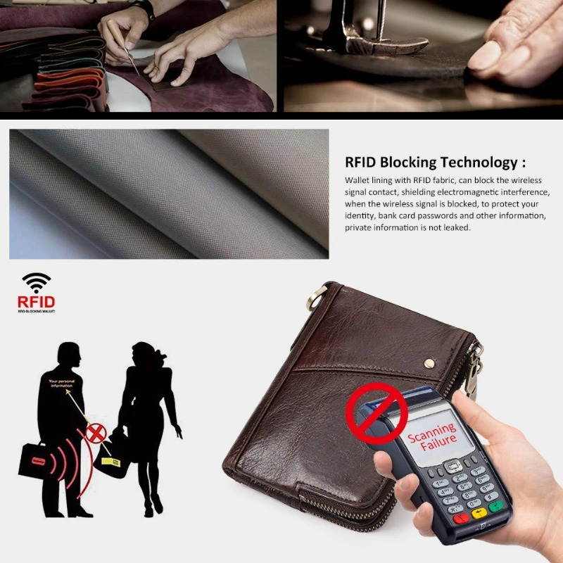 Portafoglio porta carte RFID per uomo Portamonete portamonete in vera pelle Portafoglio verticale con doppia cerniera di lusso Borsa casual alla moda