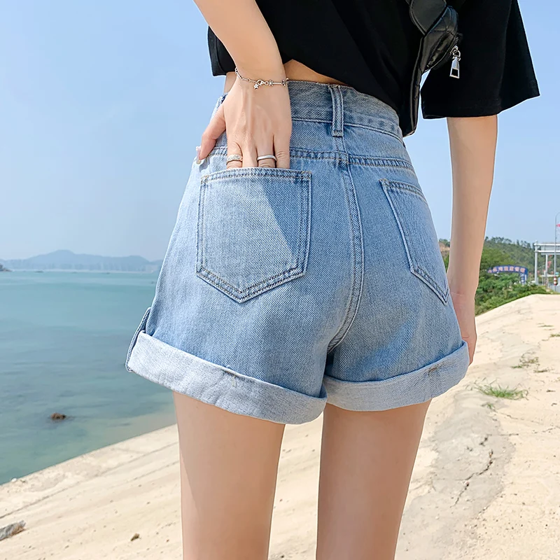 Y2K ريترو فضفاض عادية الأوسط جينس قصير صيف جديد المرأة عالية الخصر الكورية الدنيم السراويل موضة كل مباراة مثير فضفاض الجينز