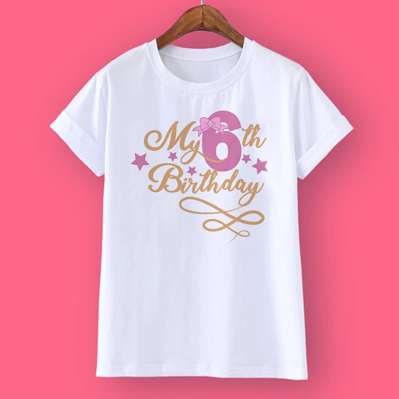 Kids Girls Summer Birthday Number T-shirts Short Sleeve T Shirt Size 1-12 Year Children Party Clothing Tops Girl Birthday Gifts