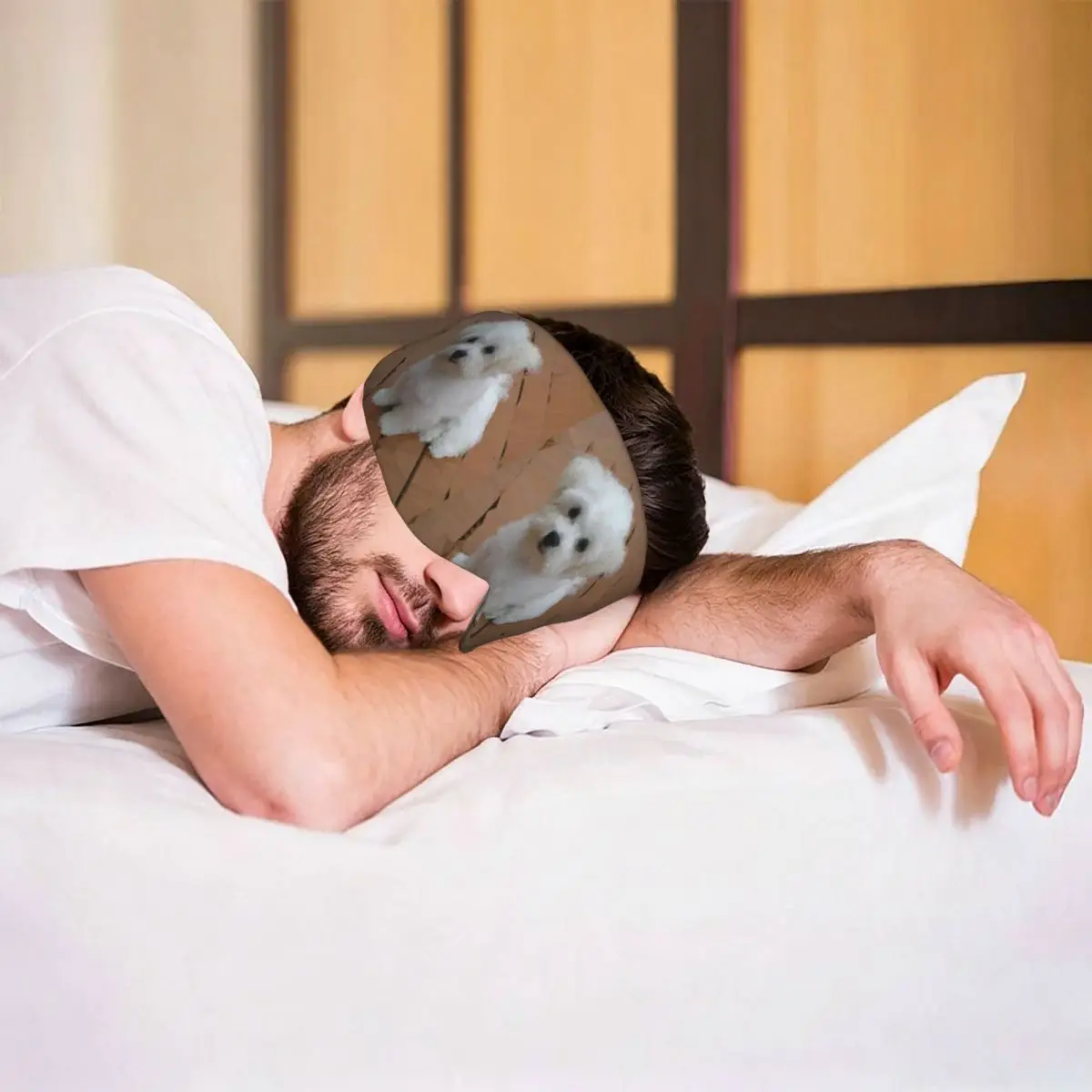 Maltese Puppy Low Poly Geometric Triangles sleep mask Light Blocking Portable Eye Cover for Girls Boys Travel Eyeshade eyepatch