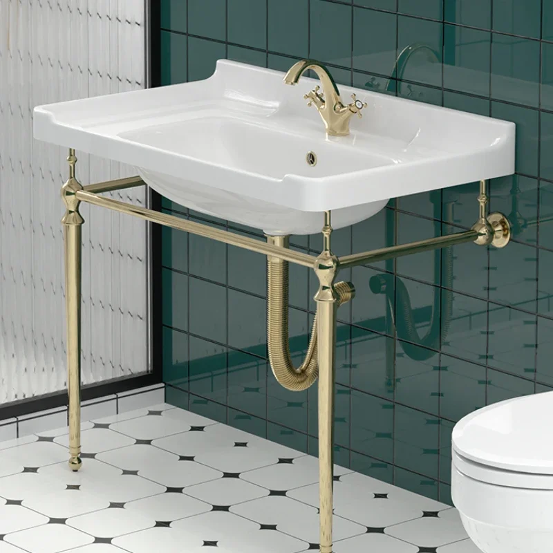 

Golden Copper Bracket Washbasin Floor-Type Wash Basin Bathroom Cabinet Integrated Washstand Pool